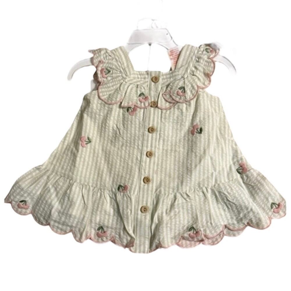HAPPILY GREY Kids Green Striped Seersucker Cherry Top - 5T